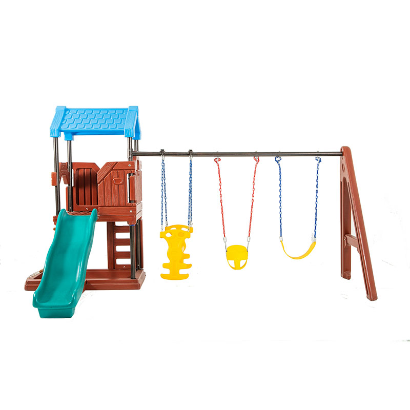 Wooden Swing Set With Two Slides